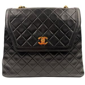Chanel Vintage Black Quilted Trapezoid Flap Shoulder Bag with Wallet